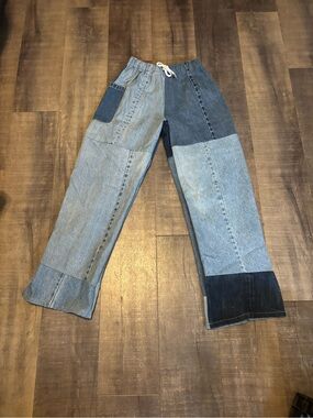 Relaxed Patchwork Denim Jeans in Multi Blue